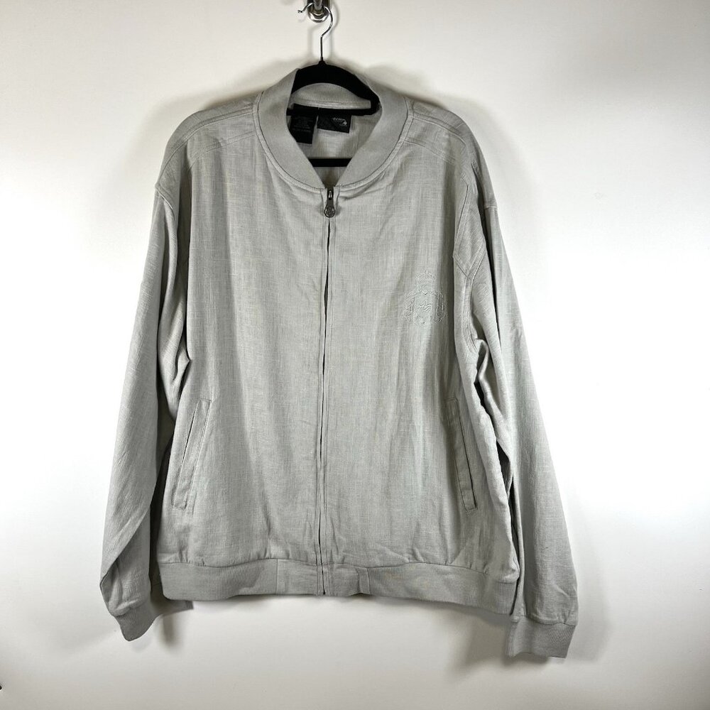 Al Wissam Jean Denim Culture Bomber Jacket Mens XXL Bone Linen Cotton‎